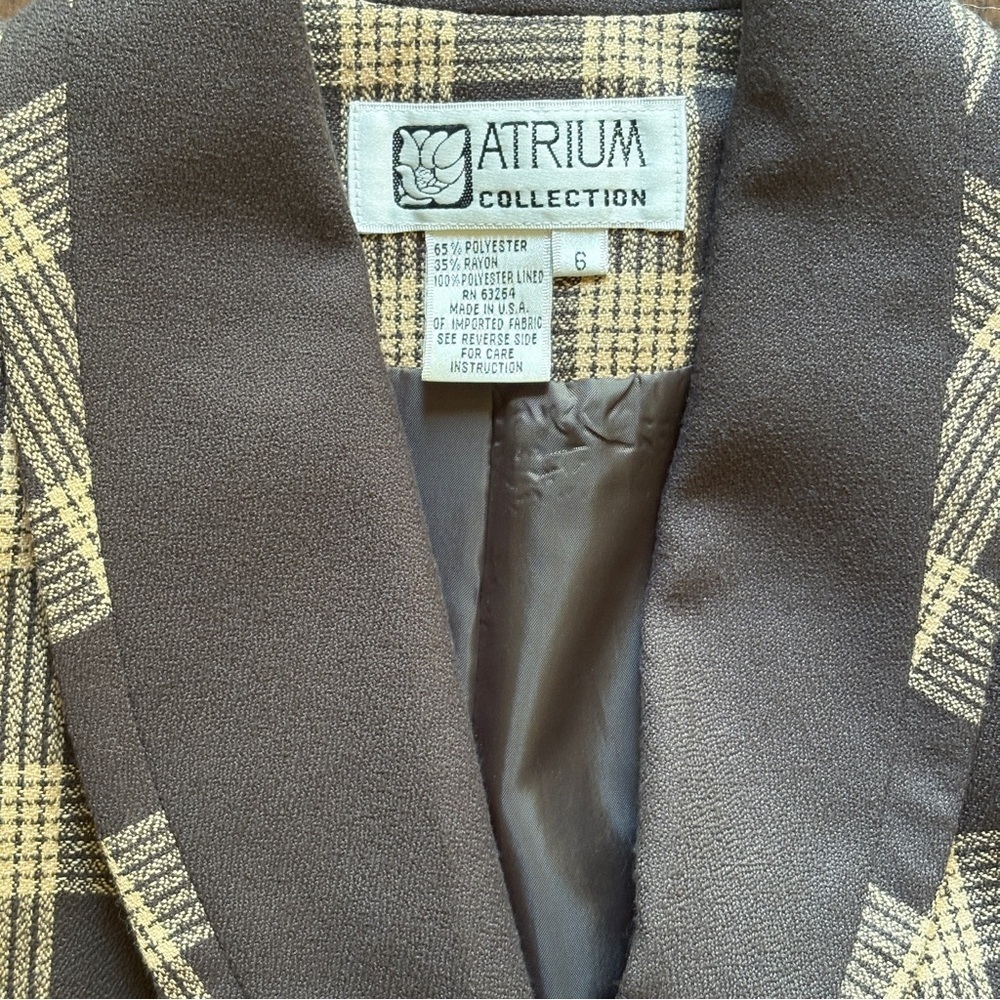 Atrium Collection Blazer Women 6 Brown Plaid Shawl Lapel Vintage Made‎ in USA - Picture 5 of 7